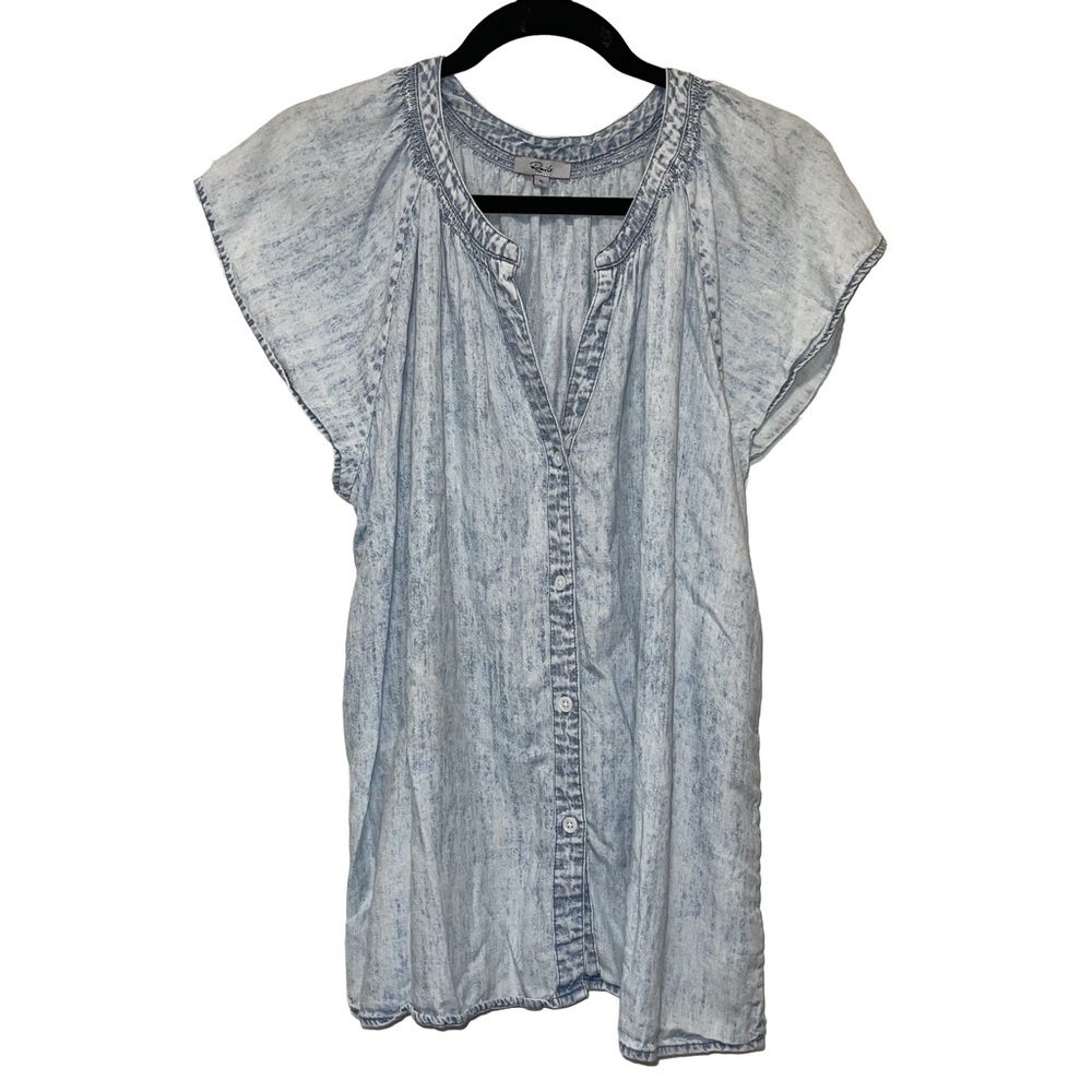 Rails Alena Light Acid Wash Light Denim Linen Blend Button Down Boho Size XL